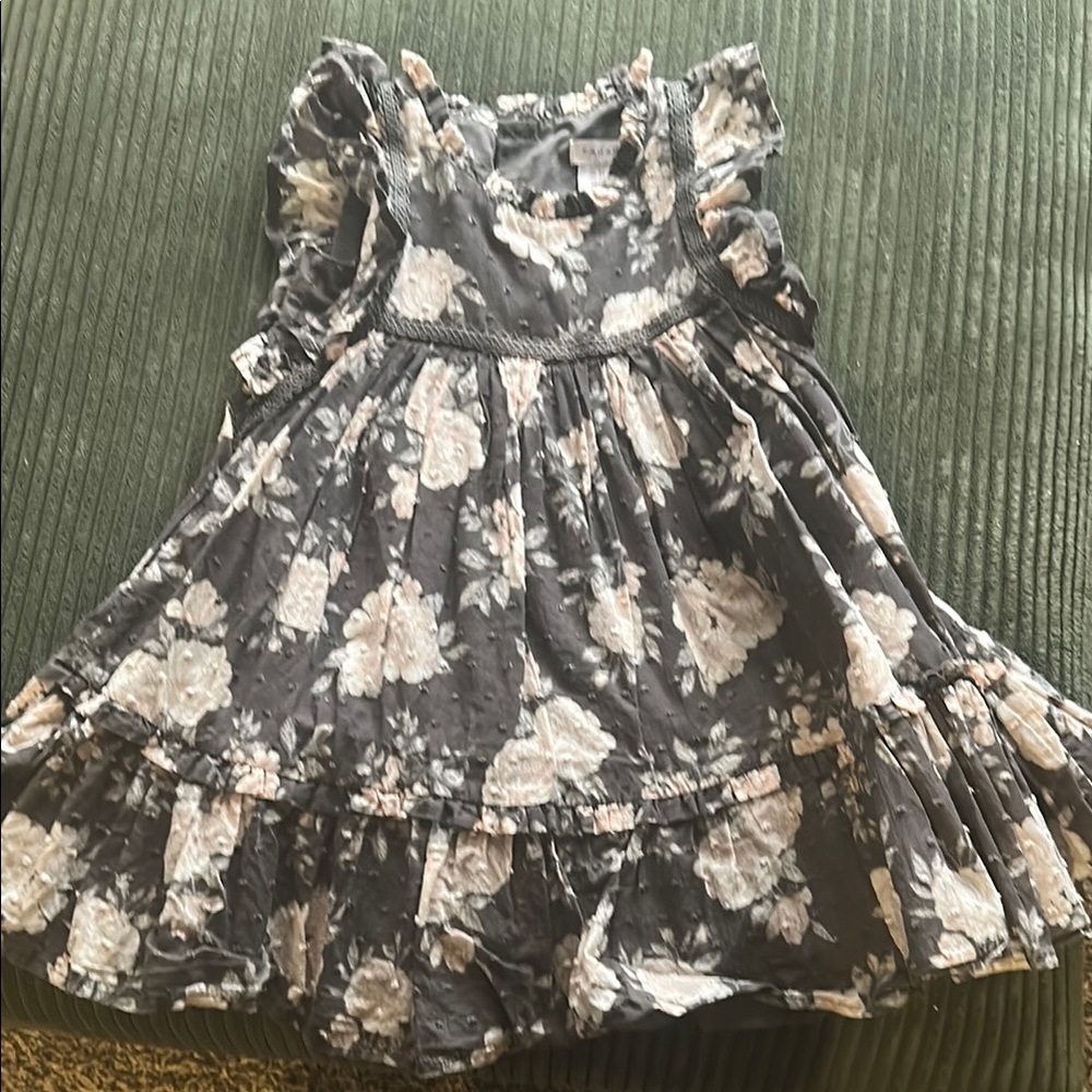 Floral Kids Dress in Gray and Cream